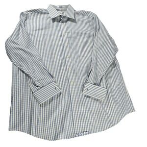 Paul Fredrick Mens Blue Yellow Check Broadcloth Dress Shirt French Cuff 17.5 34